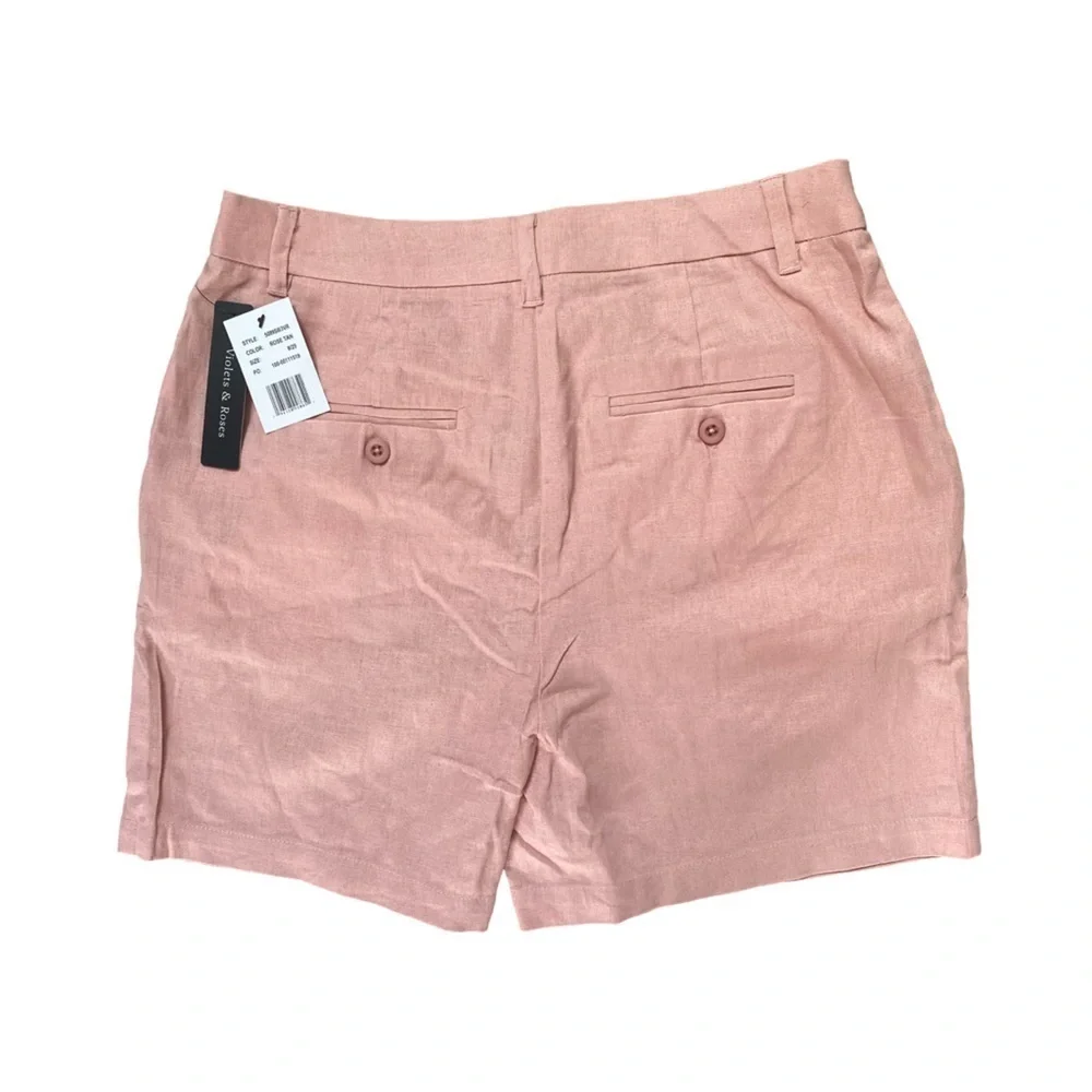 Violets & Rose Pleated Casual Linen Blend Shorts Rose Tan NWT Size 8/29